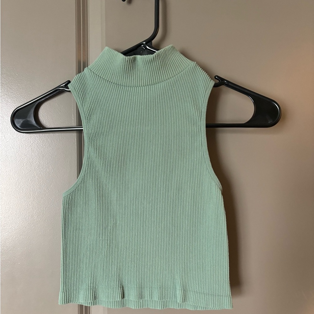 Green Ribbed Crop Top - Picture 2 of 5